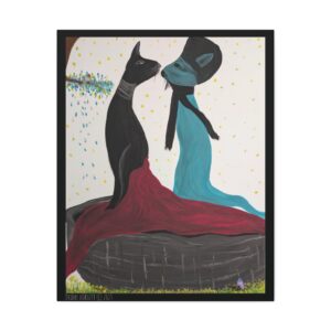 Whimsical Cat & Figure Stretched Canvas Art – Charming Home Décor for Cat Lovers