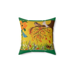 Yellow Bird & Sunflower Decorative Pillow — Faux Suede Square Throw Pillow